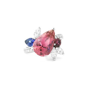 Elegantní Šperk s Růžovým Turmalínem, Safíry a Třpytem Diamantů