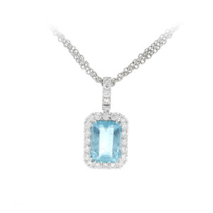 Elegantní Náhrdelník z Bílého Zlata s Akvamarínem a Diamanty