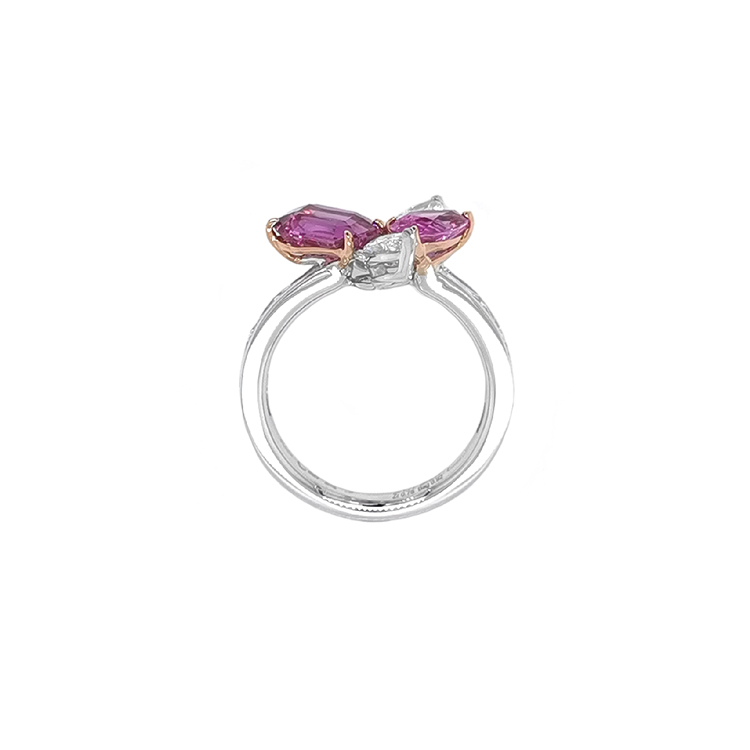 detail Zlatý prsten Crivelli s růžovými safíry a diamanty