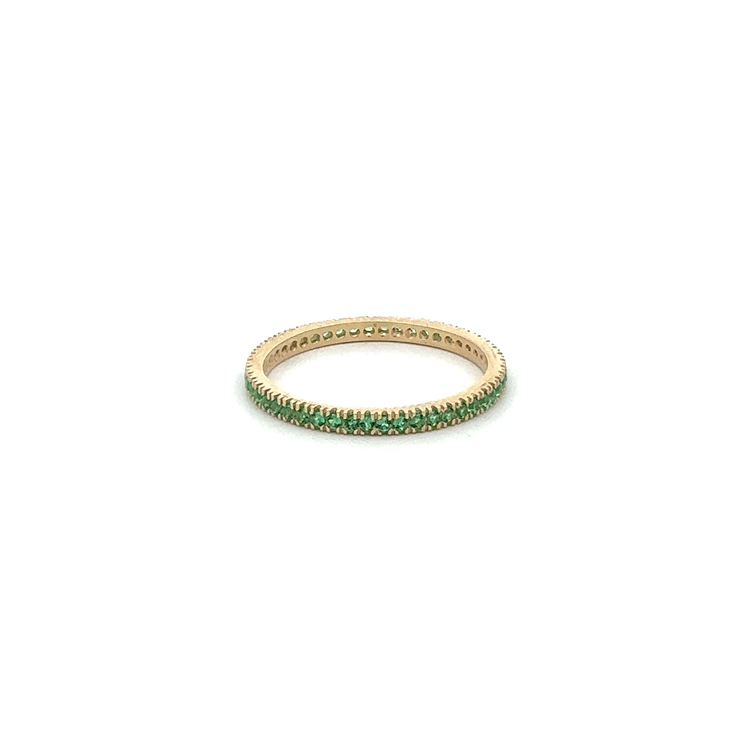 detail Zlatý Eternity Prsten s Zelenými Kameny