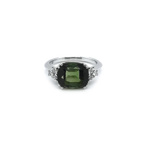 Zlatý Prsten se Zeleným Turmalínem a Diamanty