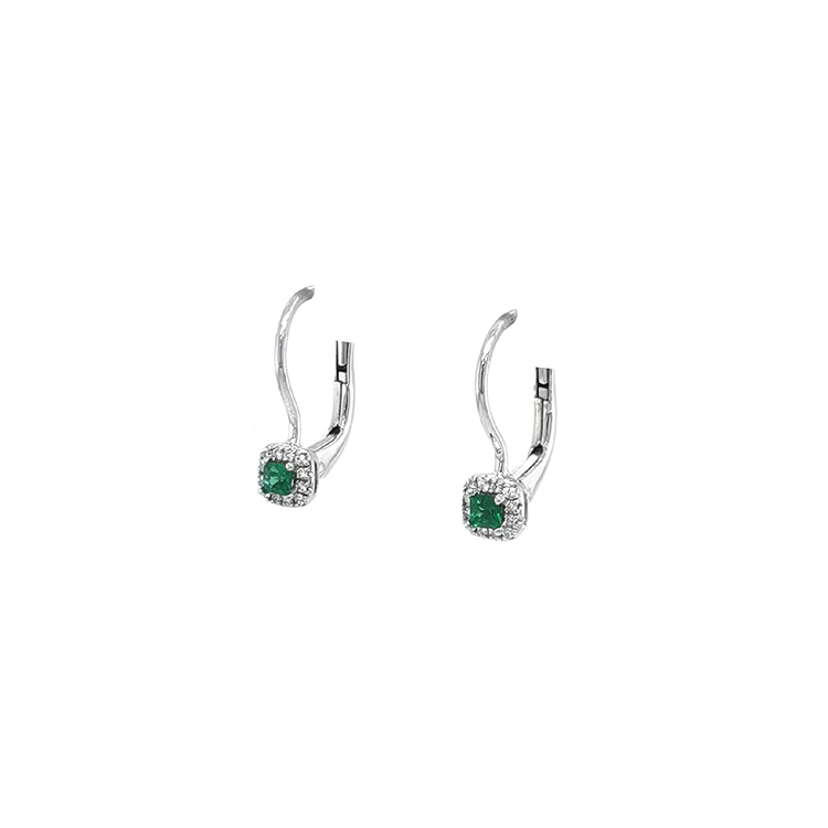 detail Smaragdové náušnice s diamanty z bílého zlata