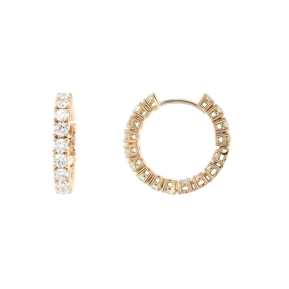 detail Elegantní Kruhové Náušnice s Diamanty v Růžovém Zlatě