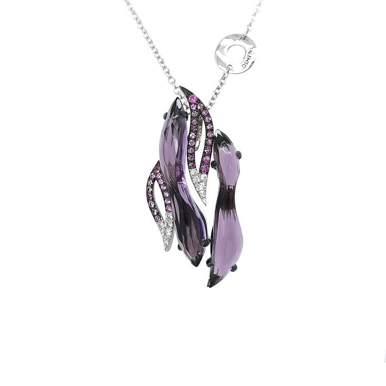 detail Zlatý Přívěsek s Ametysty, Růžovými Safíry a Diamanty