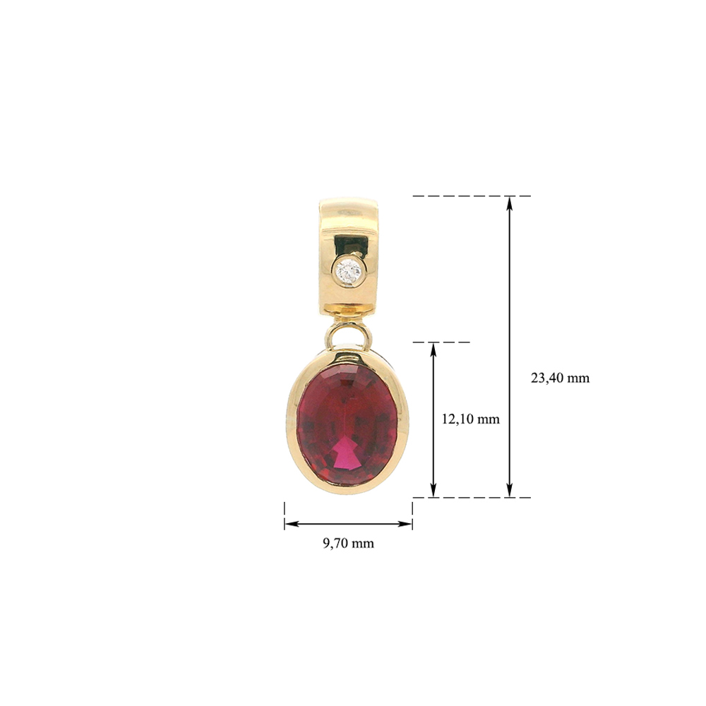 detail Elegantní Přívěsek s Rubínem a Diamantem v Hladkém Zlatém Osazení