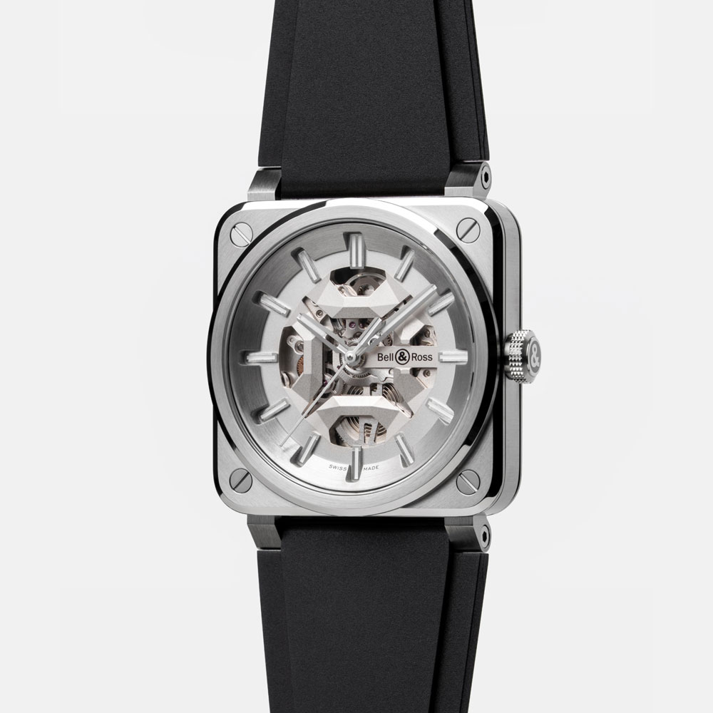 detail Bell & Ross BR-03 Skeleton Grey Steel BR03A-GR-SKST/SRB