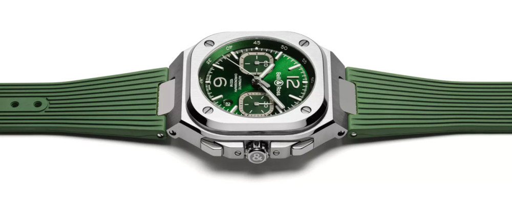 detail Bell & Ross BR 05 Chrono Green Steel BR05C-GN-ST/SRB
