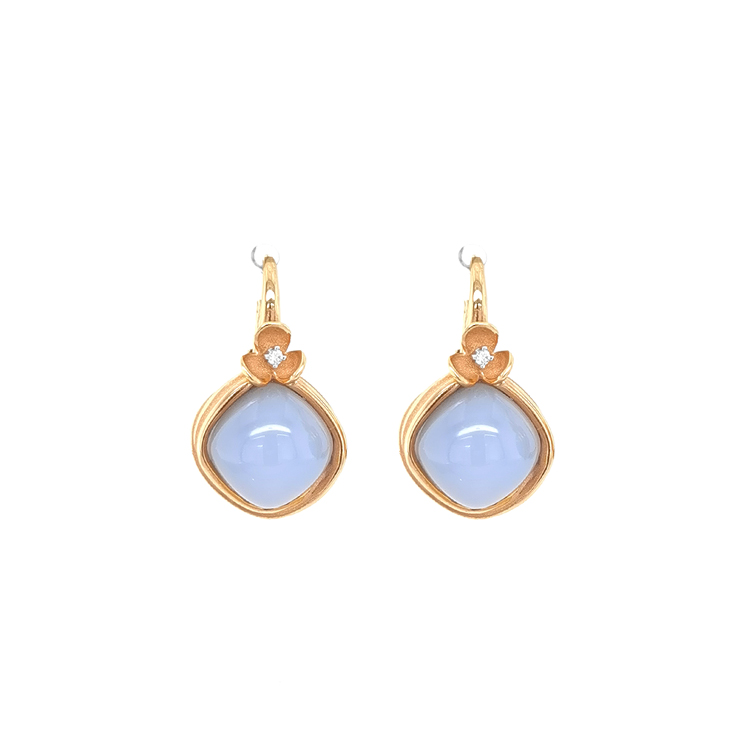 detail Zlaté Náušnice s Chalcedony a Diamanty