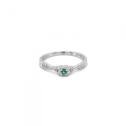 Smaragdový prsten s diamanty z bílého zlata
