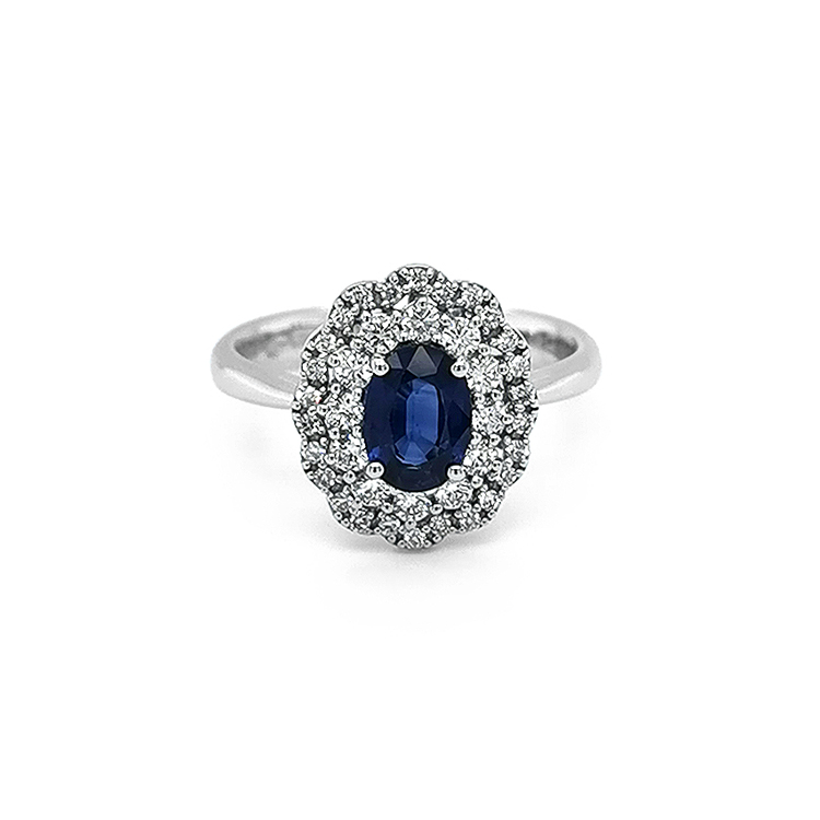 detail Zlatý Prsten se Safírem a Diamanty