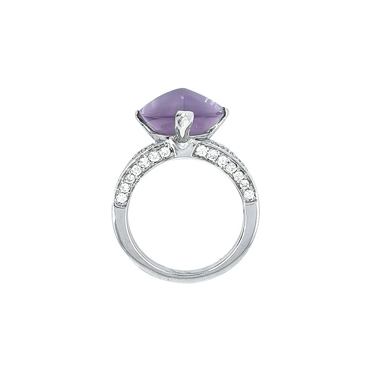detail Zlatý Prsten s Ametystem a Diamanty