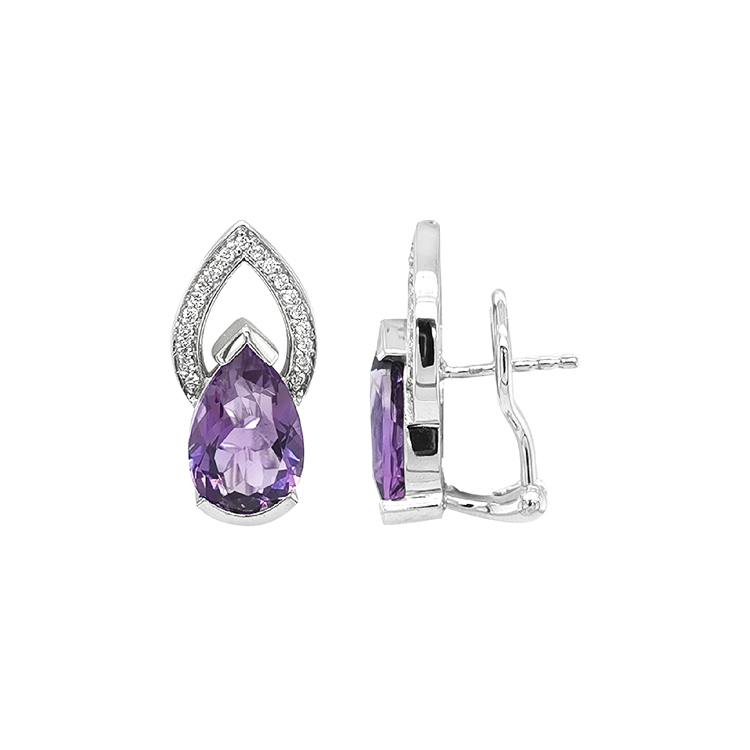 detail Zlaté Náušnice s Ametysty a Diamanty