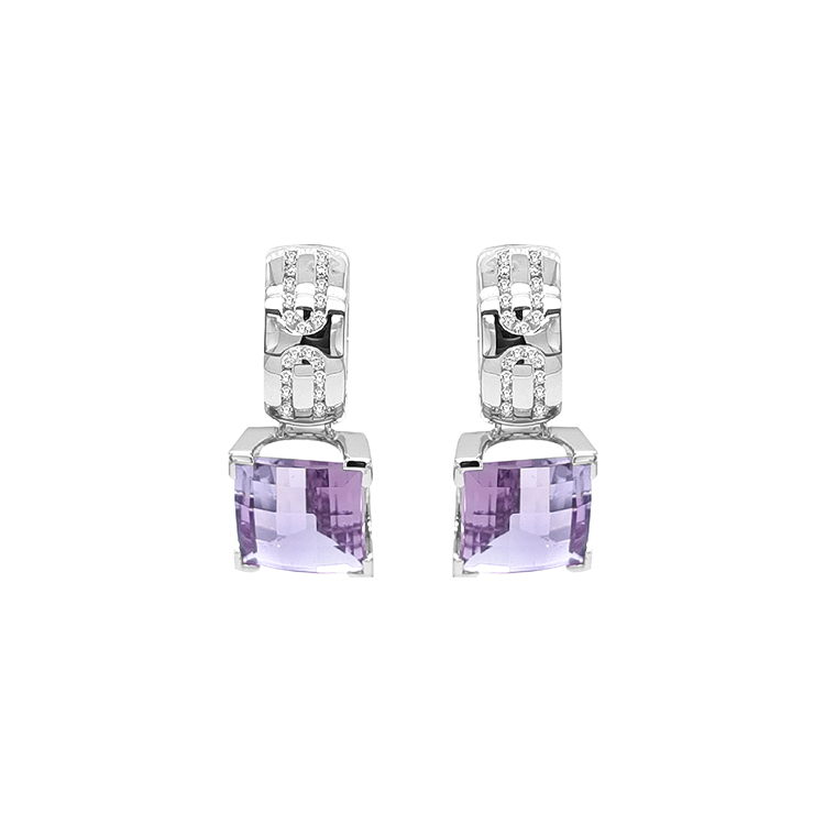 detail Zlaté Náušnice s Ametysty a Diamanty