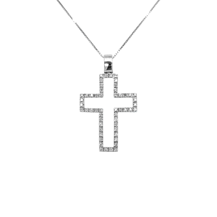 detail Zlatý Přívěsek Kříž s Diamanty
