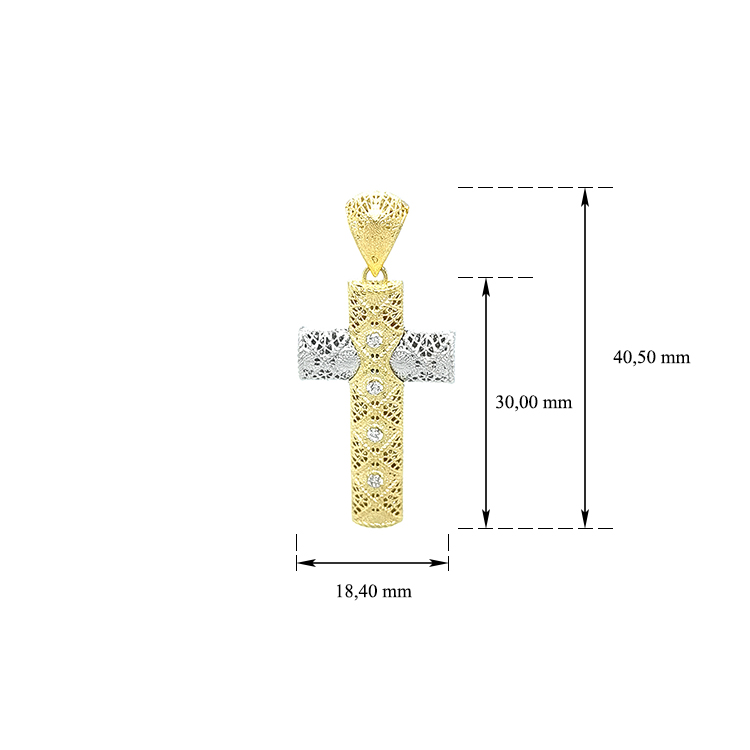 detail Kříž z Kombinovaného Zlata se Zirkony