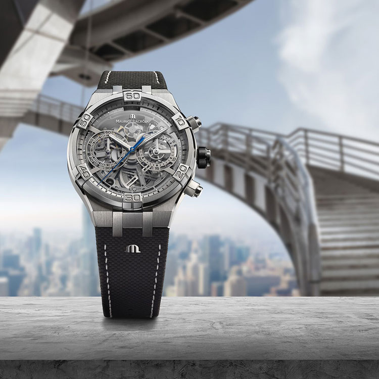 detail Maurice Lacroix Aikon Skeleton Chronograph AI6098-SS001-090-1