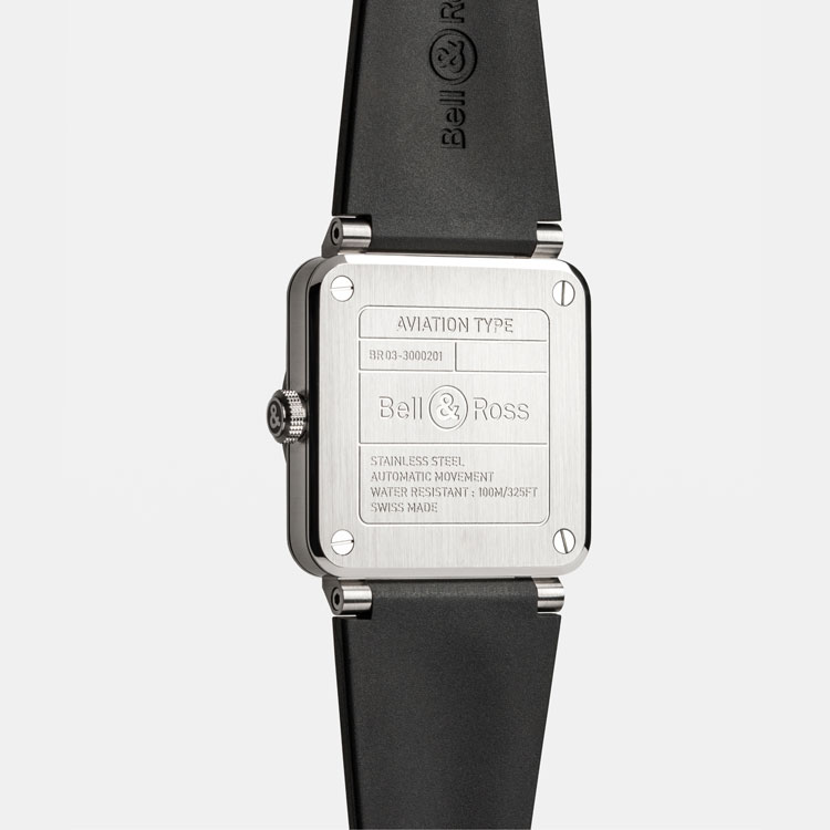 detail Bell & Ross New BR-03 Black Steel BR03A-BL-ST/SRB