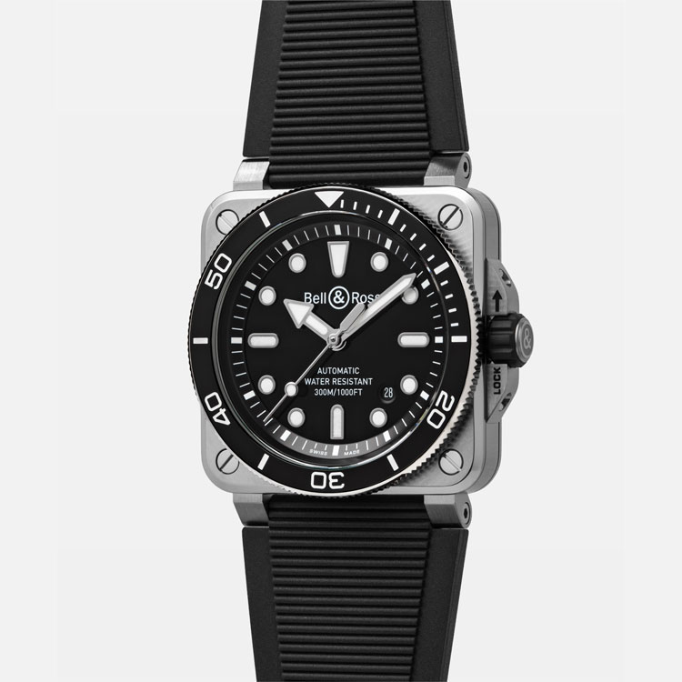 detail Bell & Ross BR 03 Diver Black Steel BR03A-D-BL-ST/SRB