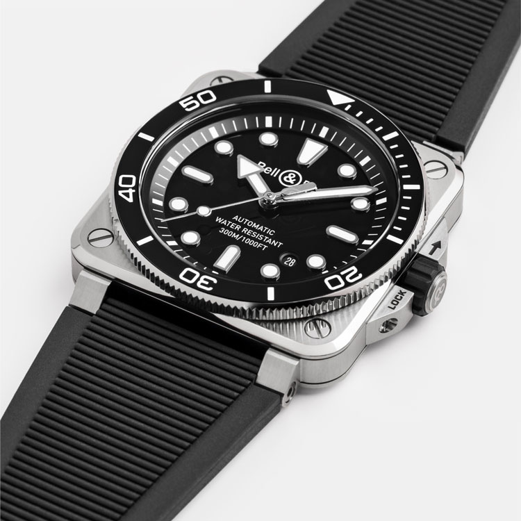 detail Bell & Ross BR 03 Diver Black Steel BR03A-D-BL-ST/SRB