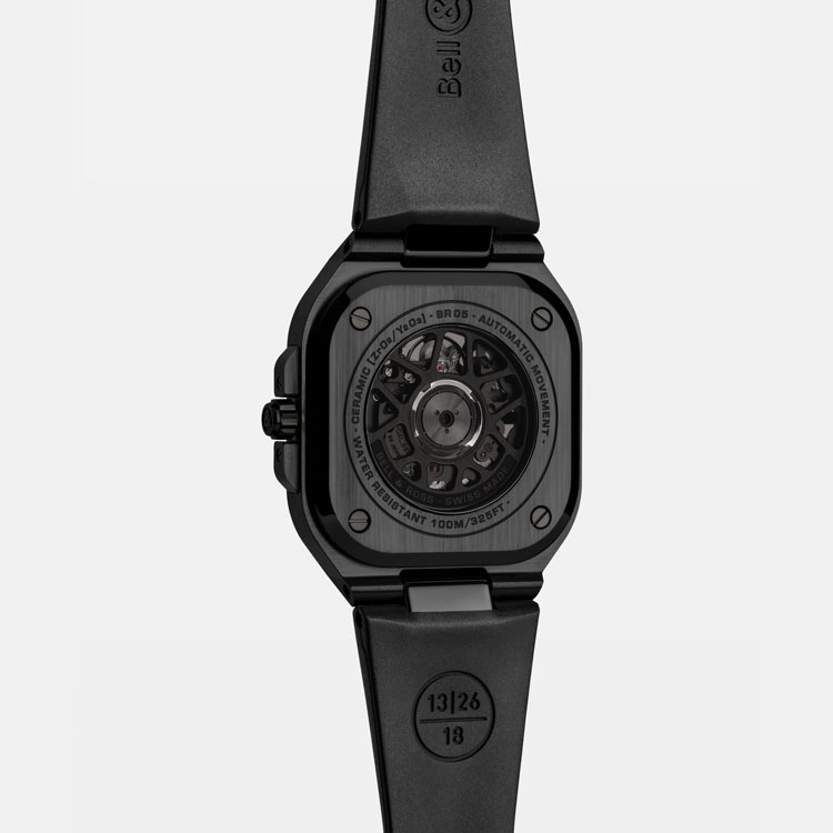 detail Bell & Ross BR 05 Skeleton Black Ceramic BR05A-BL-SK-CE/SRB