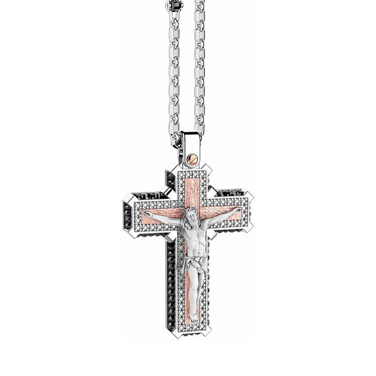 detail Zlatý Přívěsek Kříž Zancan Black Magic Chic EC809BR