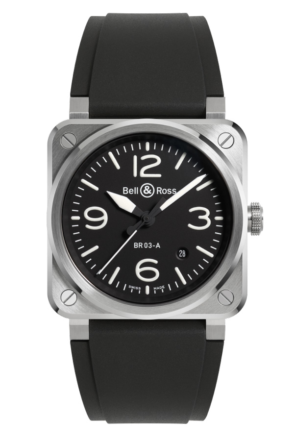 detail Bell & Ross New BR-03 Black Steel BR03A-BL-ST/SRB