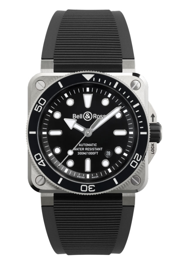 detail Bell & Ross BR 03 Diver Black Steel BR03A-D-BL-ST/SRB