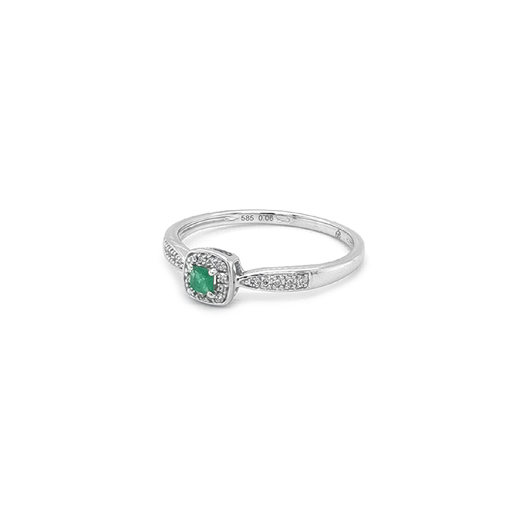 detail Smaragdový prsten s diamanty z bílého zlata