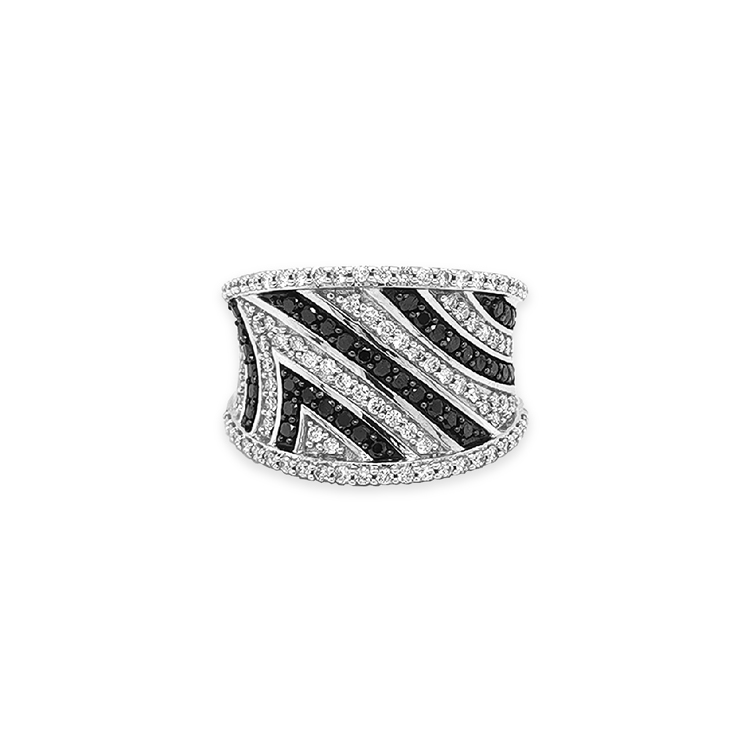 detail Zlatý Prsten s Černými a Bílými Diamanty