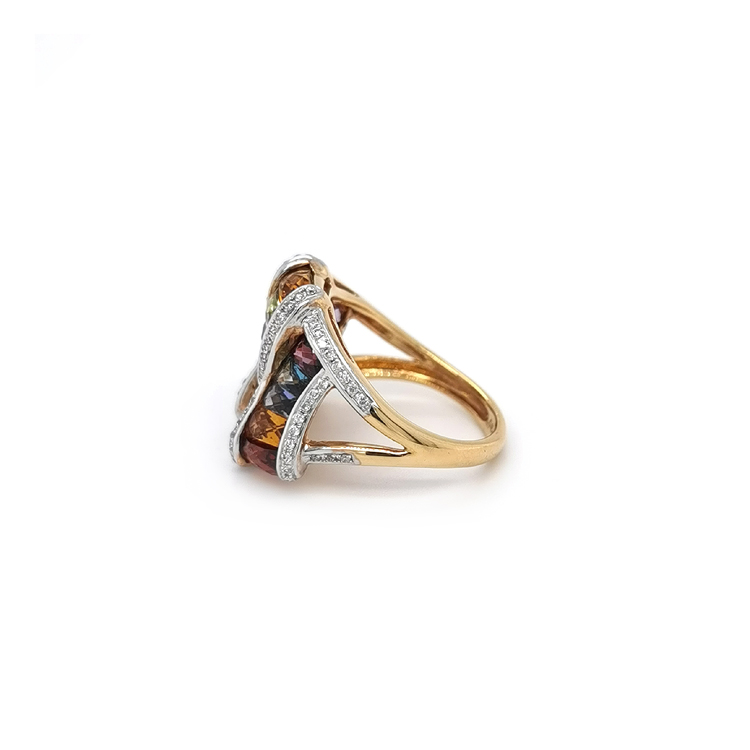 detail Zlatý Prsten s Diamanty a Polodrahokamy