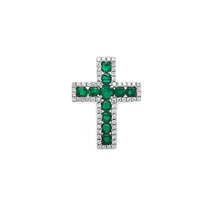detail Zlatý Přívěsek Kříž se Smaragdy a Diamanty