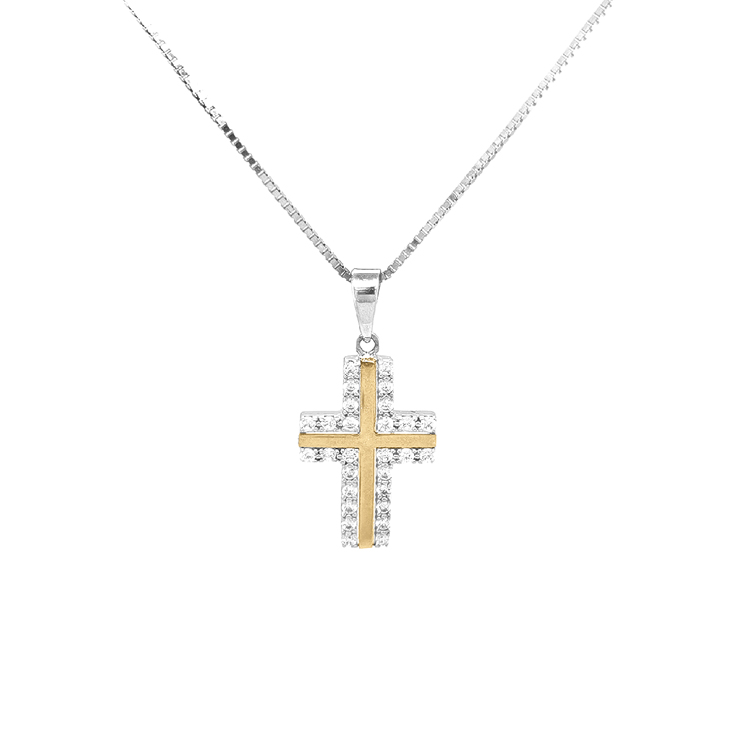 detail Zlatý Kříž se Zirkony