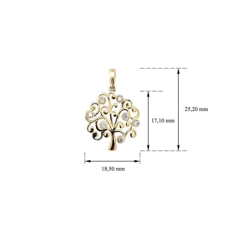 detail Zlatý Přívěsek Strom Života se Zirkony
