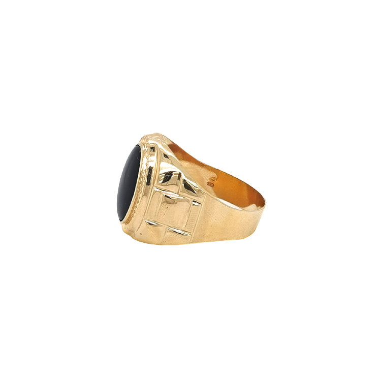 detail Zlatý Pánský Pečetní Prsten s Onyxem