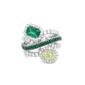 Zlatý Prsten Crivelli se Smaragdy, Žlutým Diamantem a Bílými Diamanty