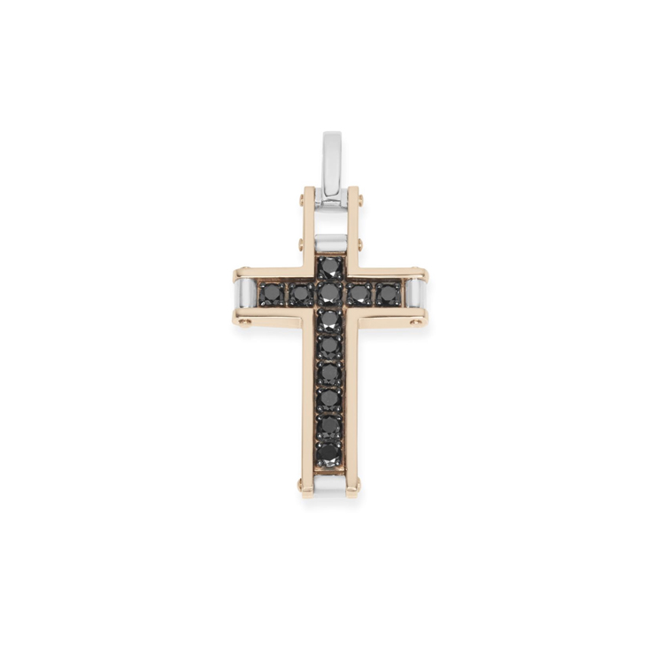 detail Zlatý Kříž Baraka s Černými Diamanty CR314601