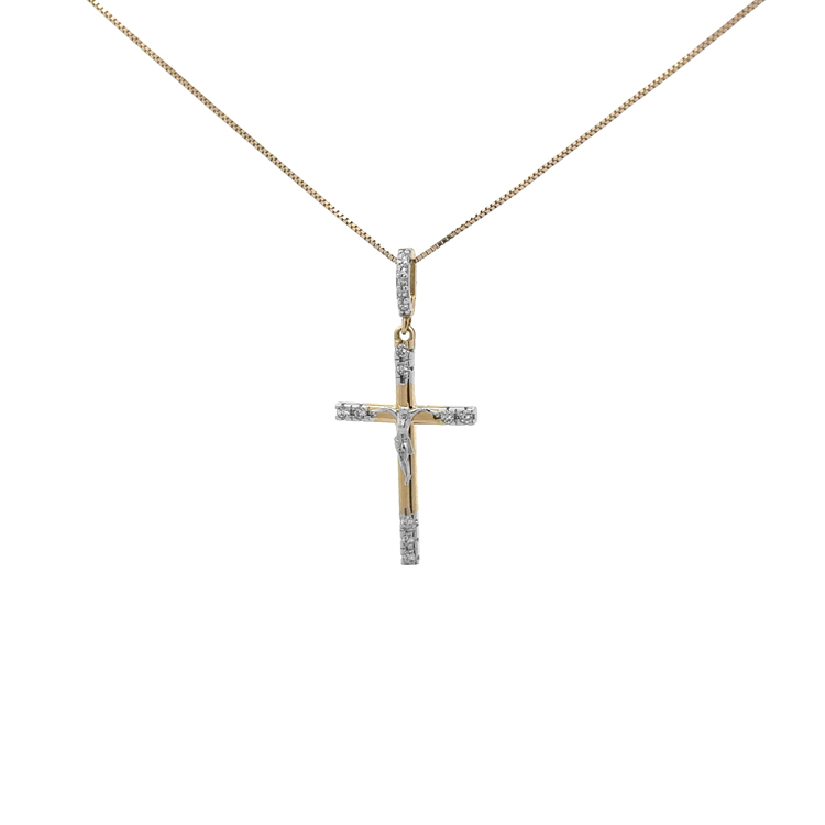 detail Zlatý Kříž s Ježíšem Kristem a Zirkony