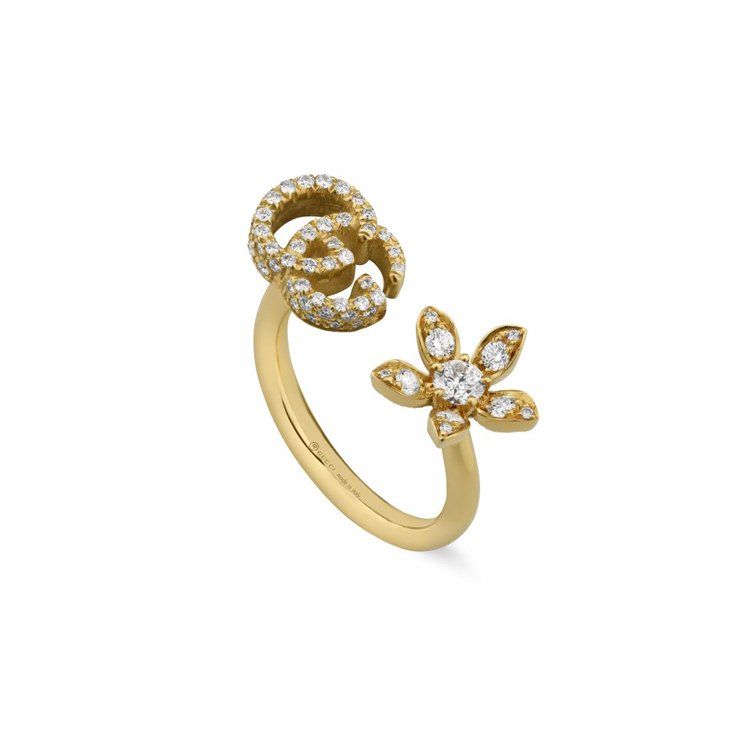 detail Zlatý Prsten Gucci Flora s Diamanty YBC582019002014