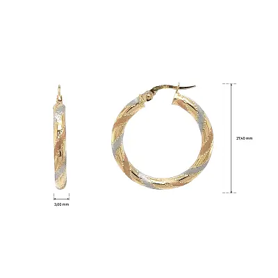 Tricolor Gold Hoop Earrings with Polished and Matte Finish