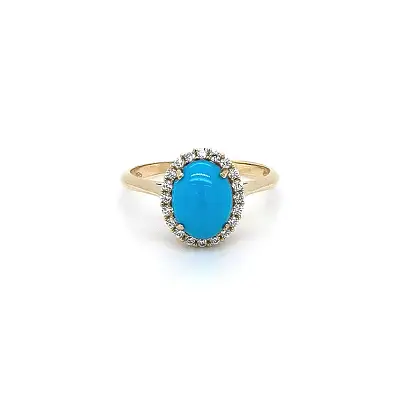 Gold Ring with Turquoise and Zirconia
