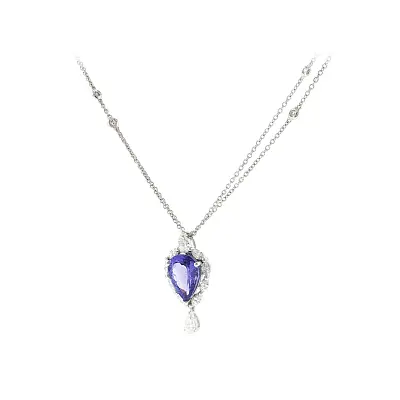 Exclusive necklace with natural 4.93 ct tanzanite and diamonds in white gold