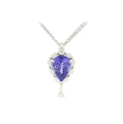 Exclusive necklace with natural 4.93 ct tanzanite and diamonds in white gold
