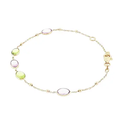 14k Gold Bracelet with Colored Gemstones and Beads