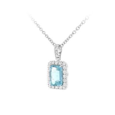 Exclusive Necklace with Aquamarine Surrounded by Diamonds