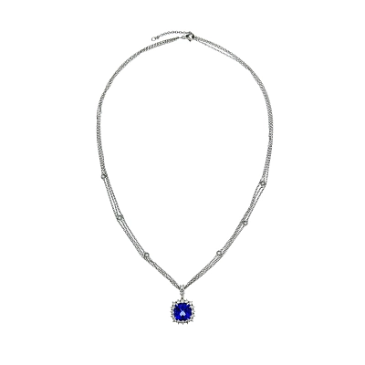 Necklace with Tanzanite in Halo Design Surrounded by Diamonds
