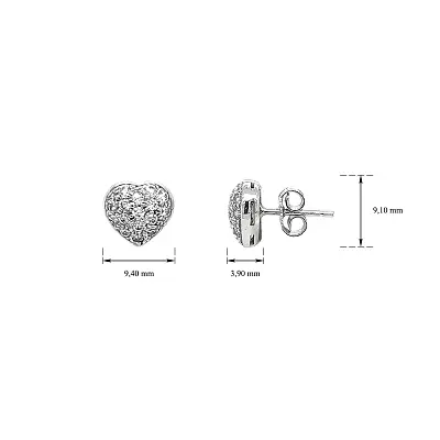 Srdíčkové Náušnice z Bílého Zlata s Jemnými Zirkony
