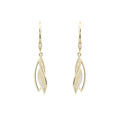 Gold Earrings with Shining Zircons in Elegant Design