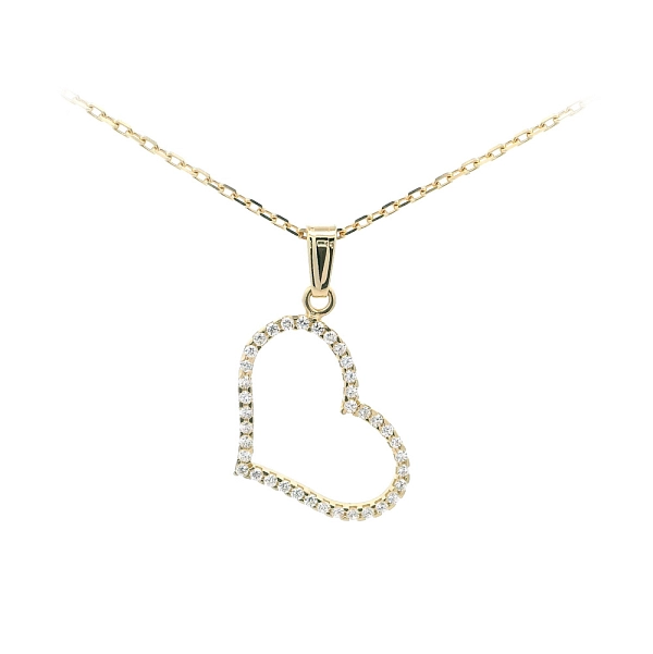 Delicate Gold Heart Pendant with Sparkling Zircons