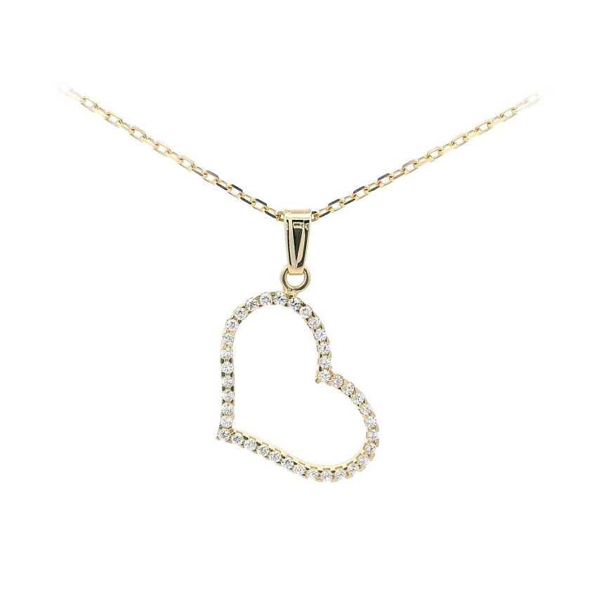 Delicate Gold Heart Pendant with Sparkling Zircons