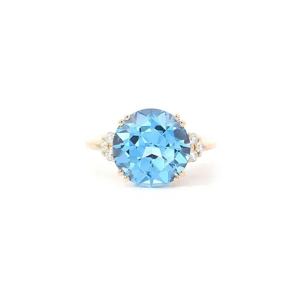 Luxusní Prsten s Modrým Topazem a Diamanty v Růžovém Zlatě